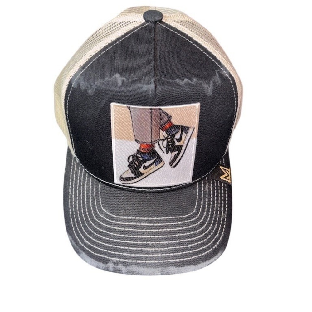MVI Lifestyle Trucker Hat Mens Black Tan Mesh Sneaker Patch Snapback Cap OS